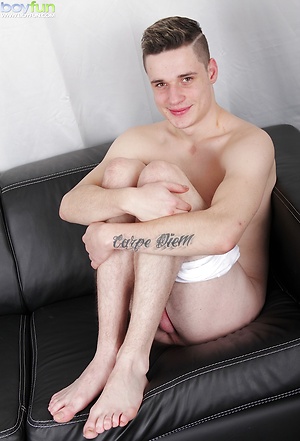 College boy Calvin Rosse masturbates with sneaker.