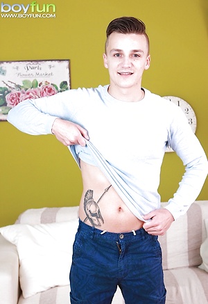Tattooed Dom Ully busts a big nut over his stomach. by BoyFun image 3