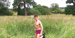 Young Naughty Pup Henry Wanks his Big Uncut Cock & Pumps his Hole with Carrots in a Field!