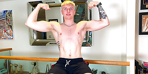 Straight Fit Blond Lad Dildos his Tight Hole & his Big Uncut Cock Shoots a Load of Cum!