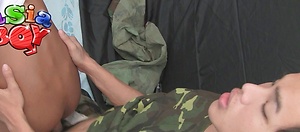 Military guard strips his prisoners undies off, and pummels his cute tight ass.