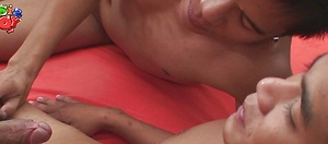Twinks move from the bathroom to the bedroom, where they shower in more thick creamy spunk.