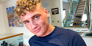 Young Slim & Blond Lad gets his Uncut Cock Wanked & he Shoots Cum all over his Abs!
