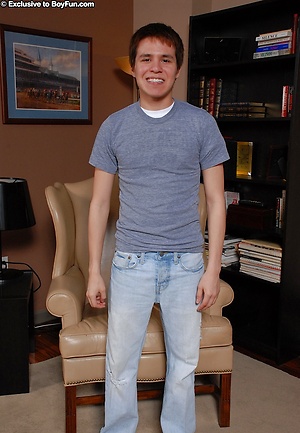 Amateur boy Leon jerks off in the armchair. by BoyFun image 1
