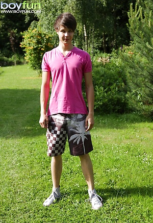 Cute boy Desmond Hall busts a nut in the backyard. by BoyFun image 1