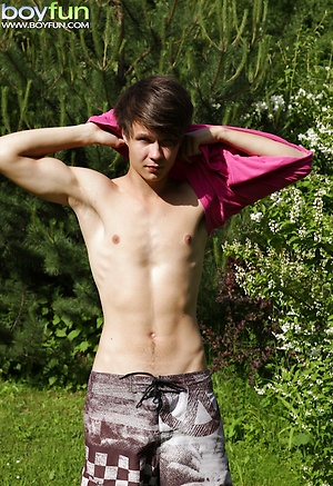 Cute boy Desmond Hall busts a nut in the backyard. by BoyFun image 5